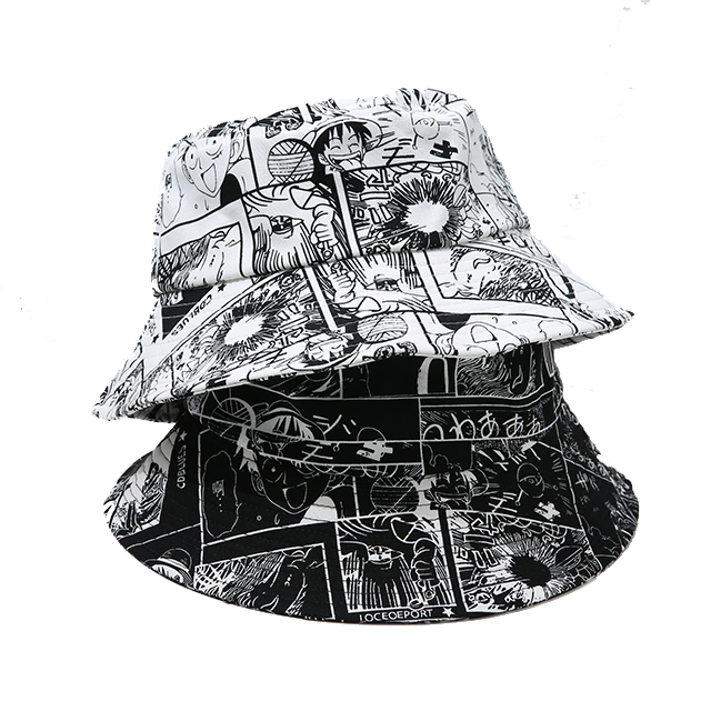 Fishing Hat - "One Piece Black & White